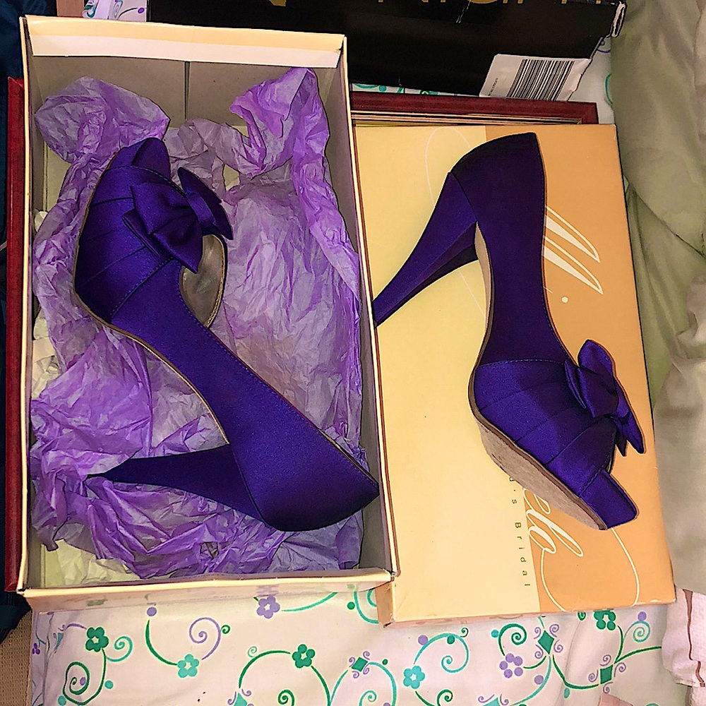 Purple open toe high heels